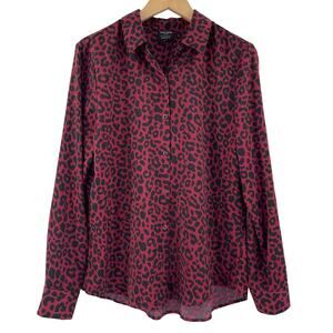 DAVID LERNER x EVEREVE Shirt Size Large Button Down Blouse Top Animal Print
